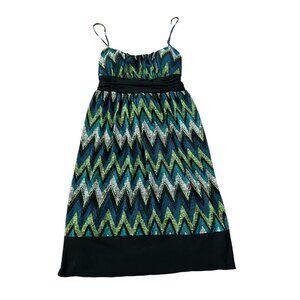 Ally B Sleeveless Dress Size M  Spaghetti Strap Chevron Tie Summer Pleated